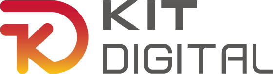Logotipo de Kit Digital, una iniciativa para impulsar la transformación digital de pequeñas y medianas empresas en España, con un diseño moderno en tonos rojo y naranja.